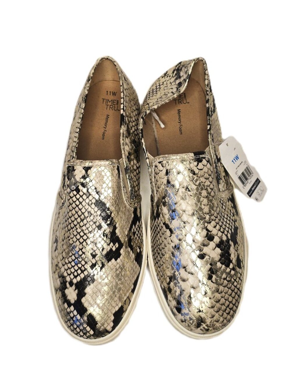 Time & Tru Snakeskin Womens Shoes 11W Loafers Casual Slip-on NWT Memory Foam